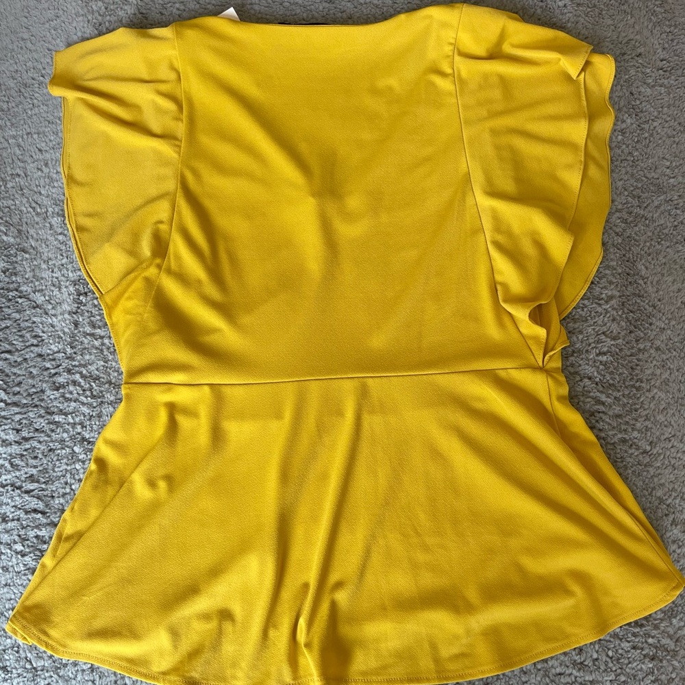 New York & Company Yellow Ruffled V-Neck Blouse - Picture 4 of 4